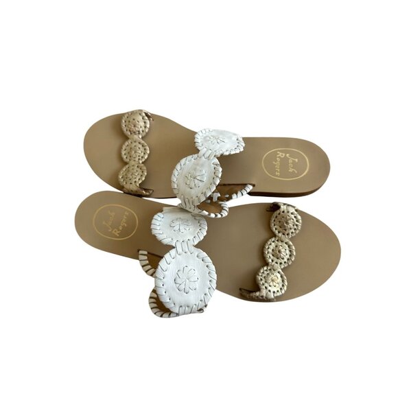 JACK ROGERS White Gold Leather Flat Sandals Size 9.5 - Picture 5 of 6